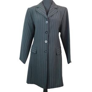 Vintage 90s Black White PIN STRIPED Blazer Dress Jacket Womens Large Corporate